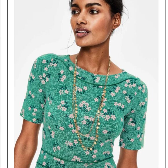 Boden Ava Jersey Midi Dress Forest/Chalky Pink Daisy Spring Women's 12 Tall** - Picture 4 of 15